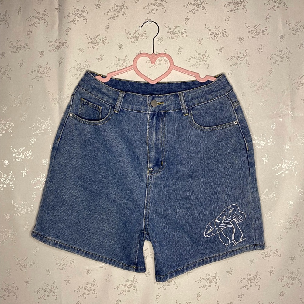 denim mushroom shorts
